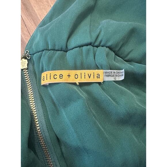 Alice + Olivia 100% Silk Tulip dress Hunter Green Lined Size 12 Holiday Party - Picture 12 of 16